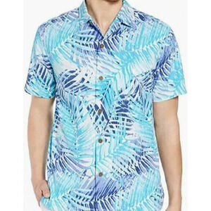Tommy Bahama Island Zone Hawaiian Shirt Size XL Blue Palm Fronds Beach Aloha